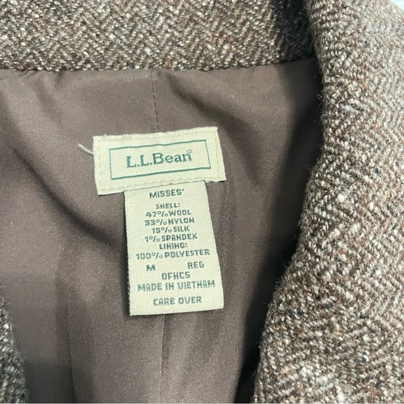 VTG LL Bean brown herringbone tweed blazer jacket size M Reg. Tweed, Silk, Wool - Picture 10 of 14